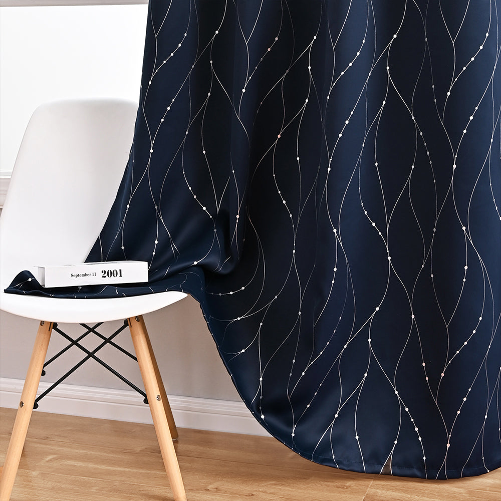 Modern Wave and Dots Pattern Thermal Blackout Curtain